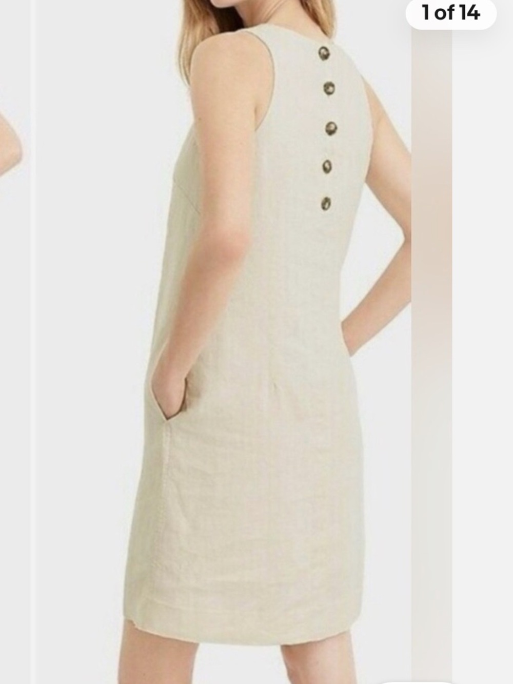 J. Crew Maxine Linen Tan Button Back Sleeveless Dress Women’s Small